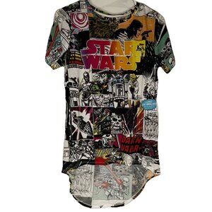 Star Wars Womens sz M Print Cartoon Comic Book Style Shirt Top Hi Lo Hemline
